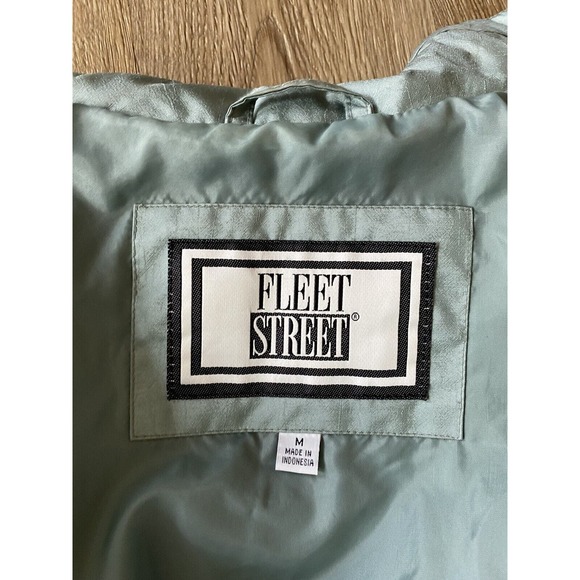 Vtg Fleet Street Metallic Teal Oversize Trench Raincoat Jacket Women's Medium - Picture 11 of 11